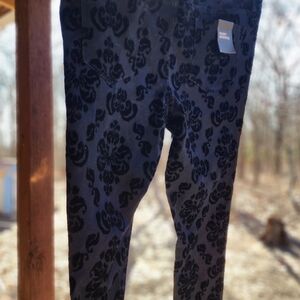 Mossimo Supply Co. Black Raised Velvet Print Ankle Pants